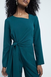 River Island Green Tailored Wrap Front Jumpsuit - Image 3 of 4