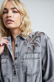 River Island Grey Long Sleeve Denim 100% Cotton Shirt Dress - Image 2 of 4