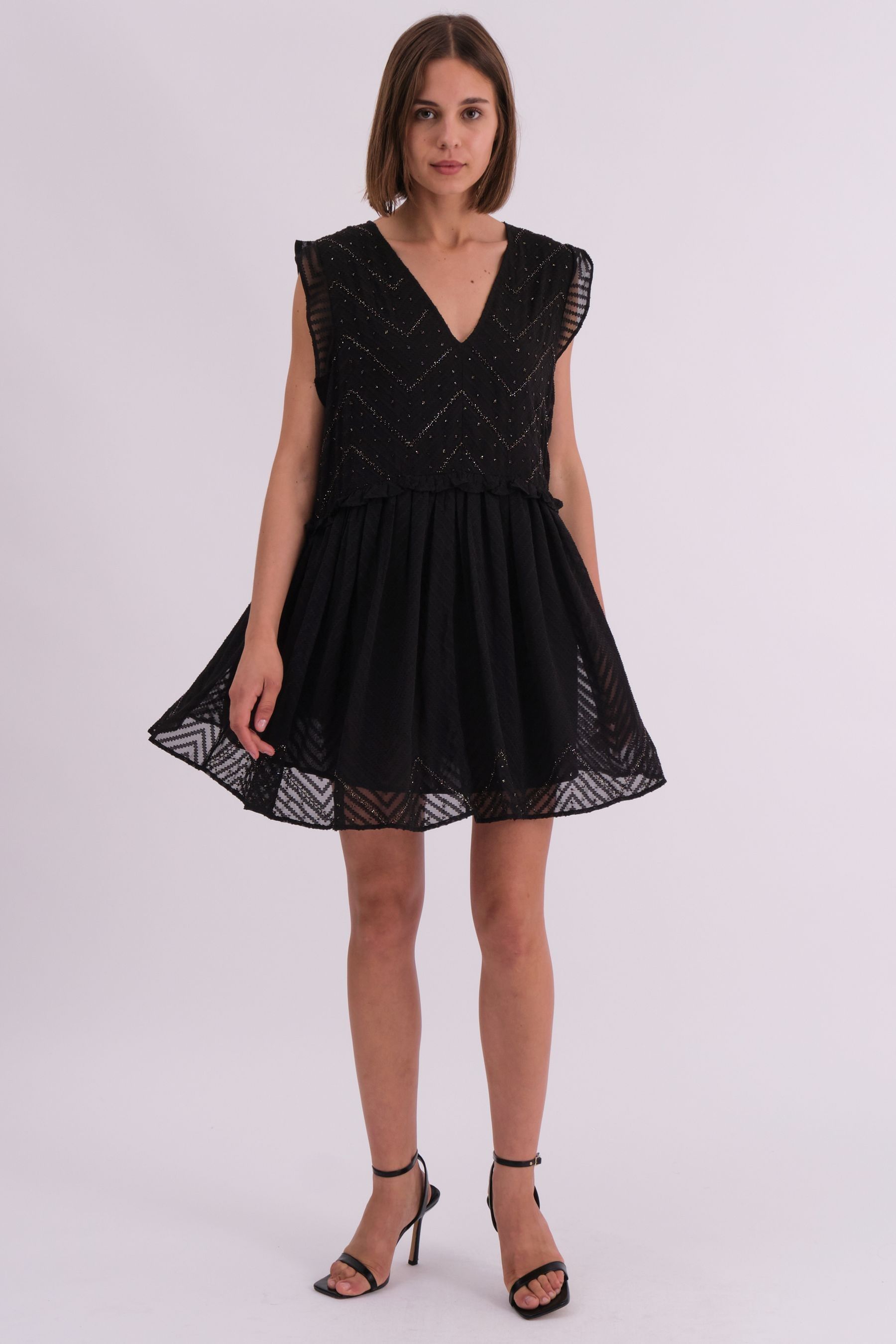Religion Black Mini Karolina Cute Beaded Dress In Jaquard