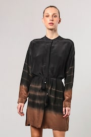 Religion Black Longline Cluster Tunic Dress in Dip Dye Stripe With Tassle Tie Belt - Image 2 of 6