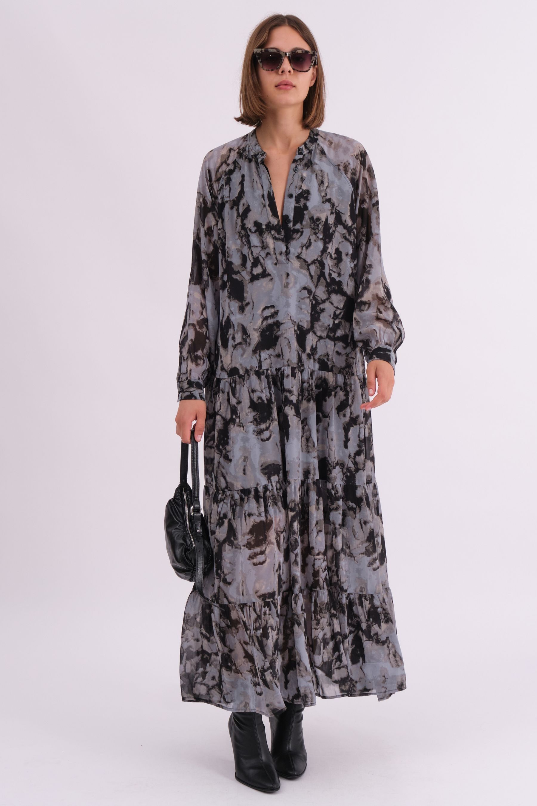 Buy Religion Grey Sunset Maxi Shirt Dress With A Tiered Boho Style Skirt In Abstract Prints from Next Luxembourg