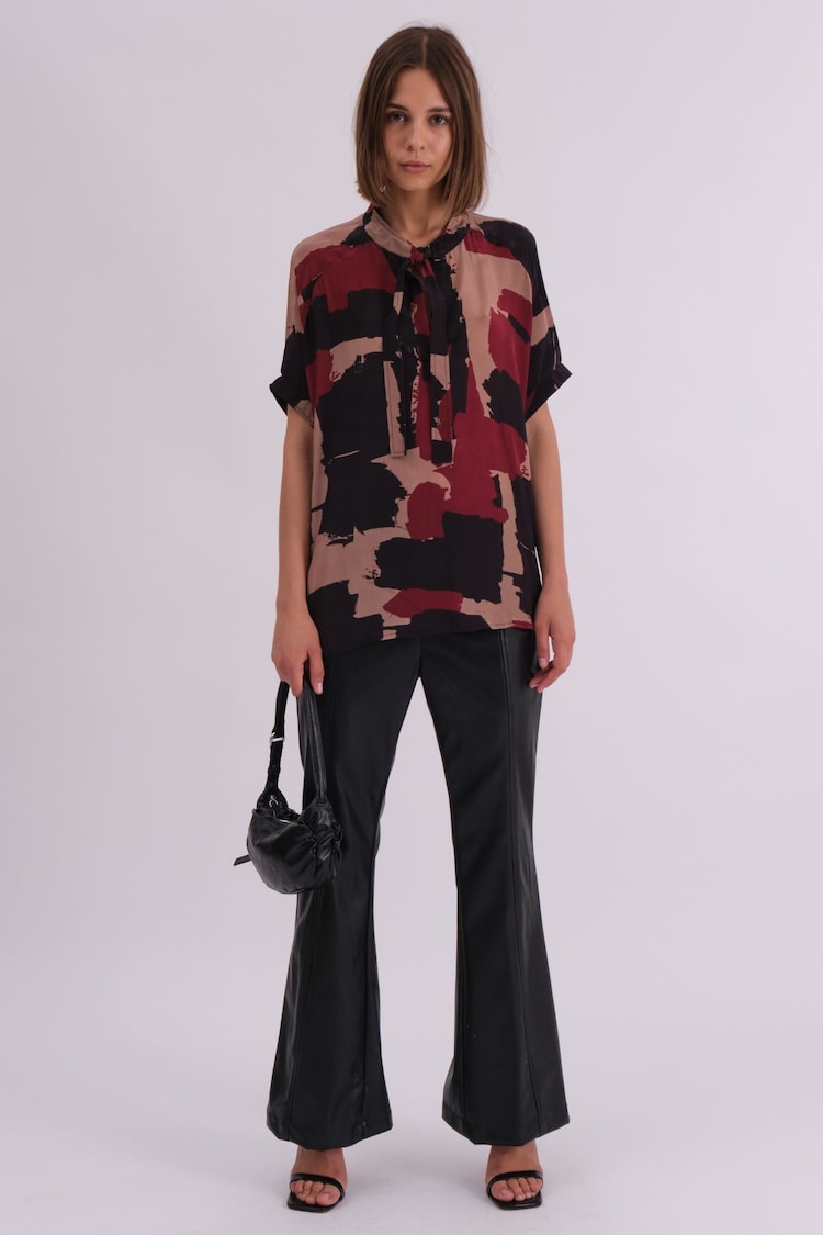 Religion Black Cluster Blouse In Abstract Print With Neck Tie - Image 2 of 6