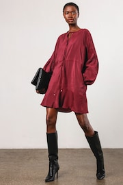 Religion Red Mini Twist Dress In Deep Burgundy With Tie Waist And Neck Tie - Image 1 of 6