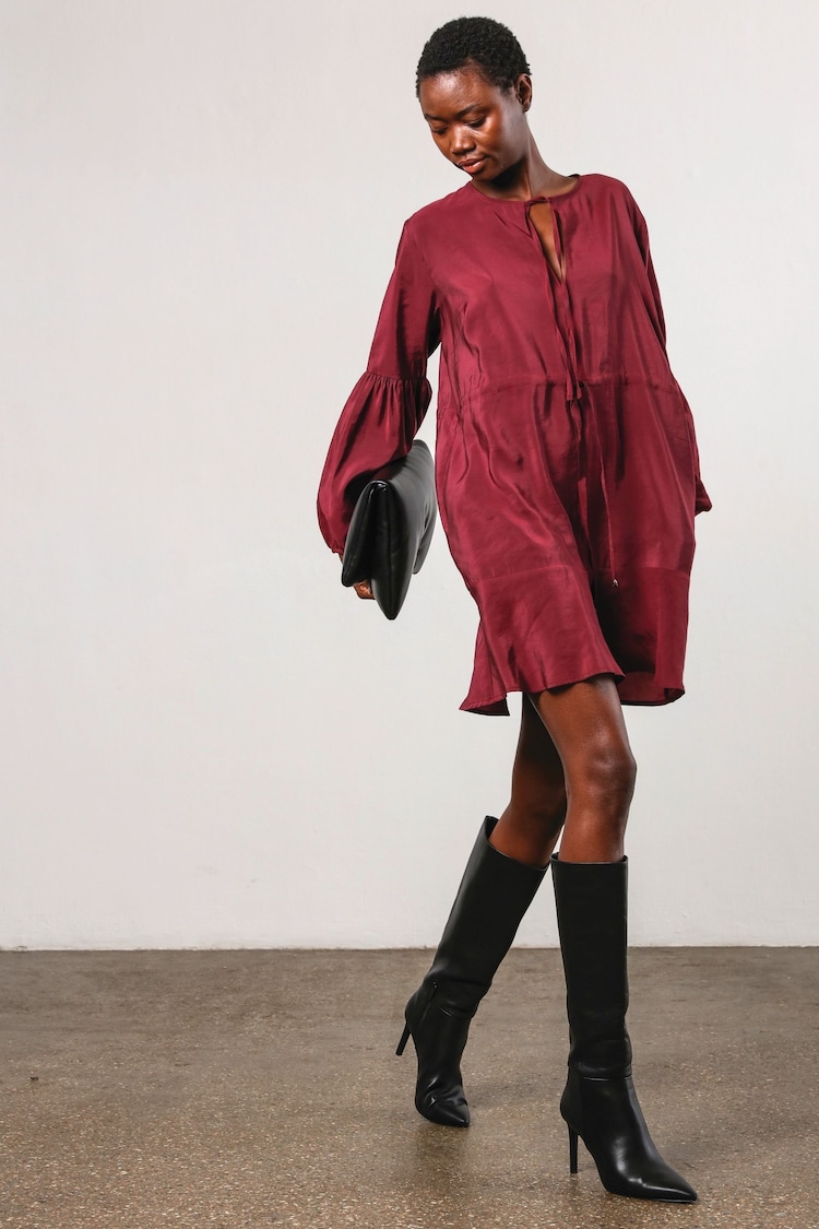 Religion Red Mini Twist Dress In Deep Burgundy With Tie Waist And Neck Tie - Image 2 of 6