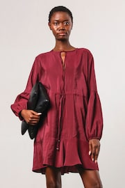 Religion Red Mini Twist Dress In Deep Burgundy With Tie Waist And Neck Tie - Image 3 of 6