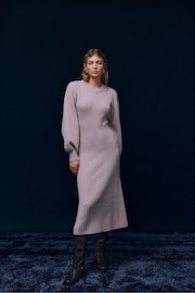 VILA Brown Long Sleeve Rib Knitted Maxi Dress - Image 1 of 7