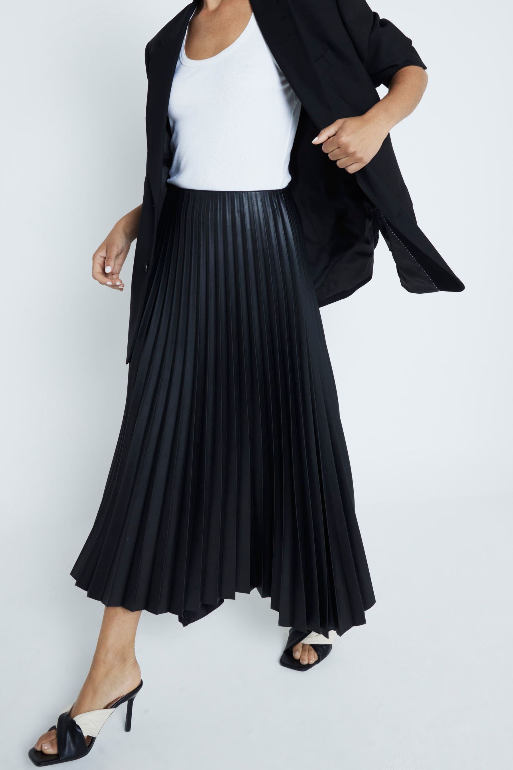 River island black pleated midi skirt hot sale