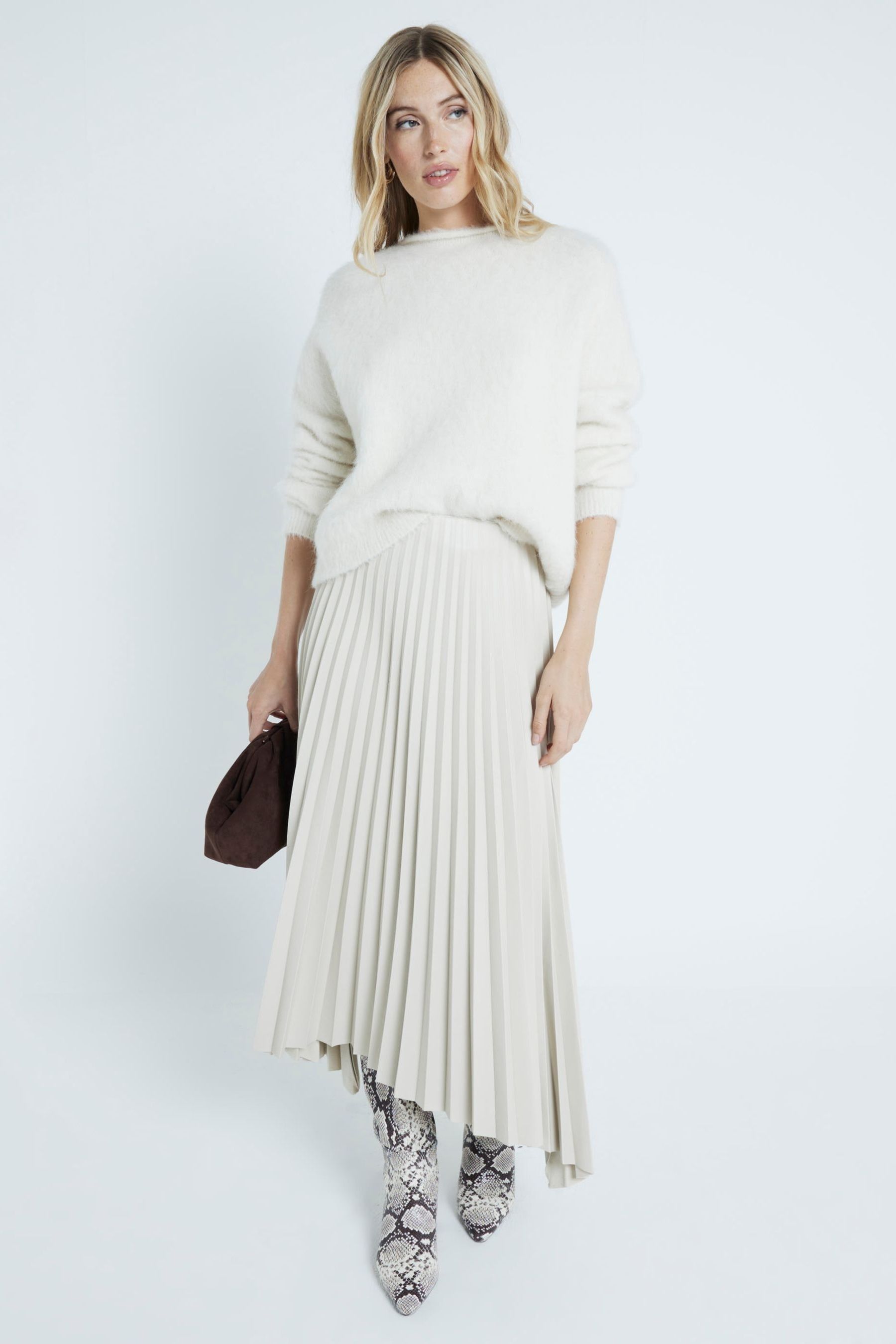 Buy River Island Cream Faux Leather Pleated Midi Skirt from the Next UK online shop