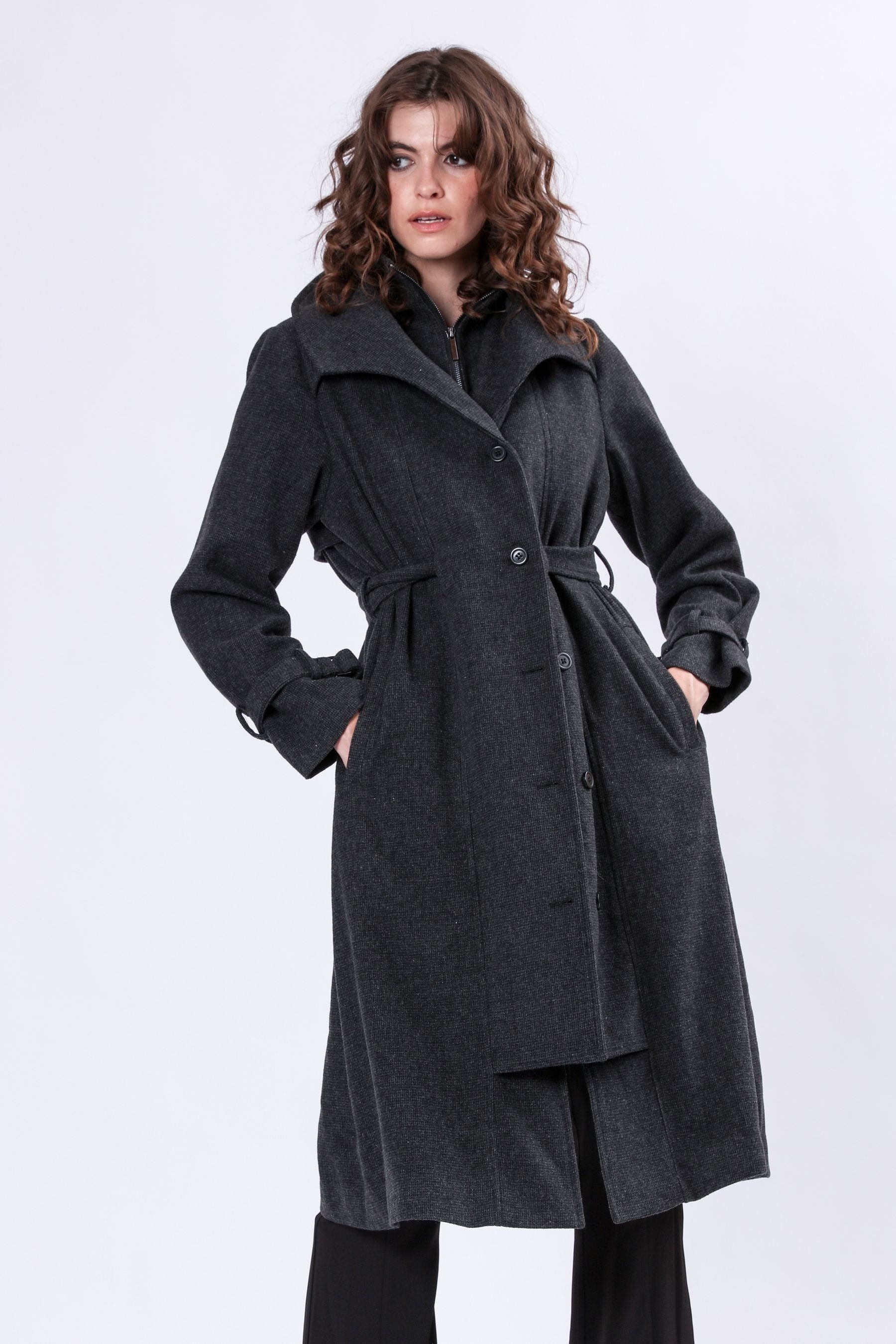 Buy Religion Grey Limit Wool Mix Belted Coat With Zip up Funnel Collar and Draped Second Layer from the Next UK online shop