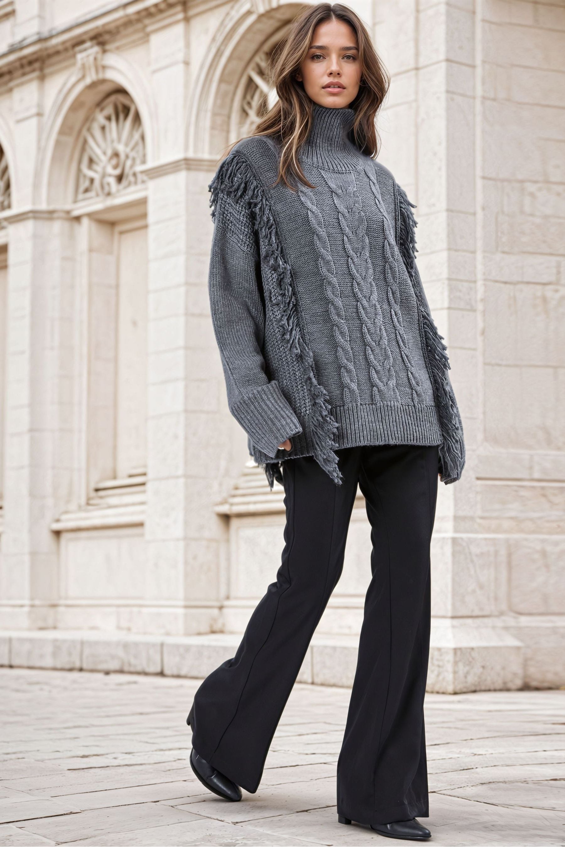 Grey oversized roll neck jumper shop