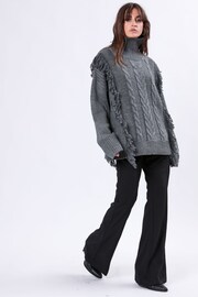 Religion Grey Oversized Jamie Roll Neck Jumper With Cables and Tassles - Image 2 of 6