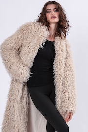 Religion Cream Long Haired Maxi Serenity Fur Coat in Shaggy Soft Faux Fur - Image 6 of 10