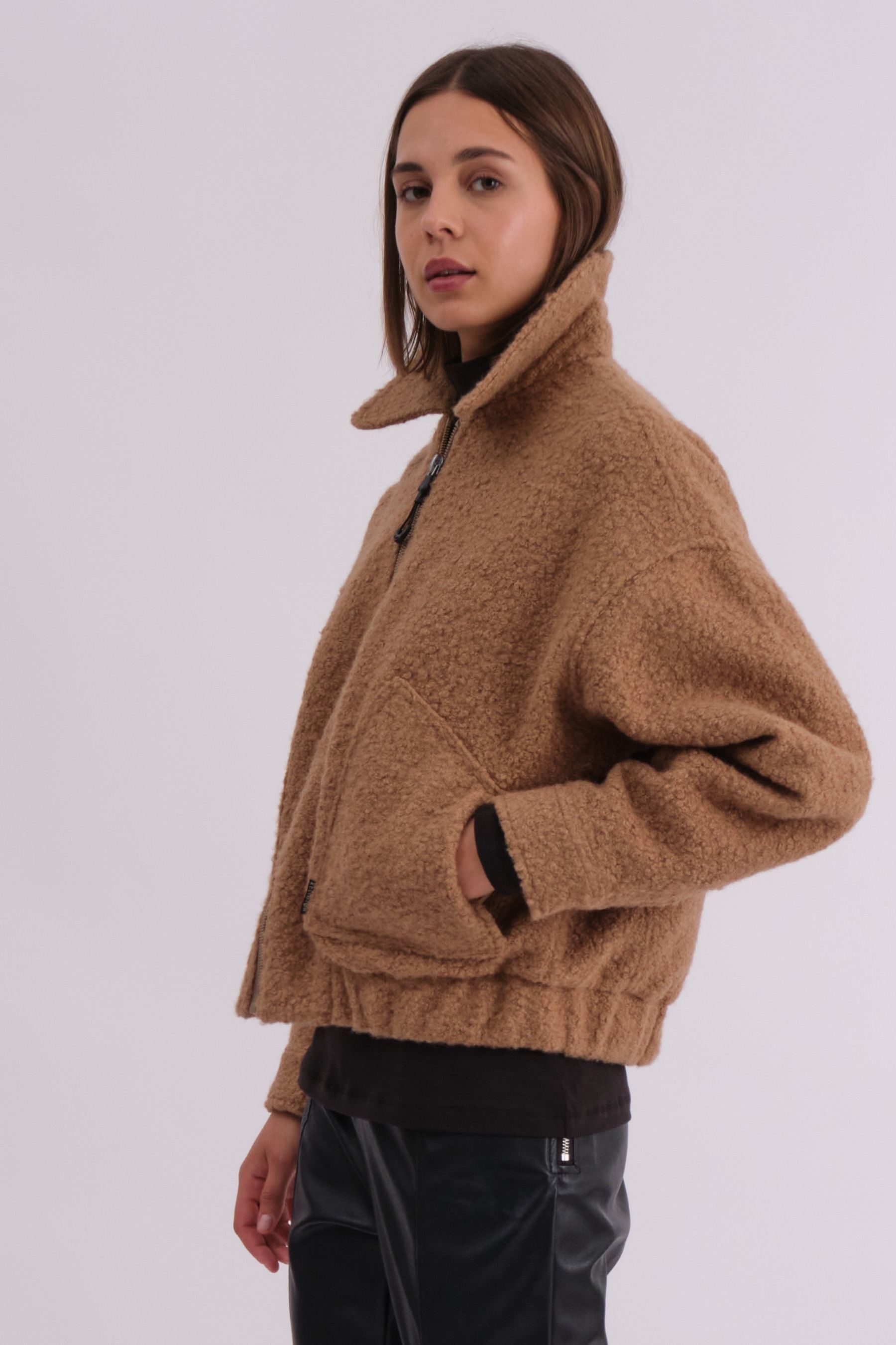 Uo cropped teddy jacket honey on sale