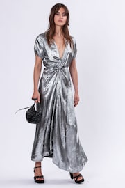 Religion Metallic Fold 2 Way Wrap Dress in Silver Foil - Image 2 of 6