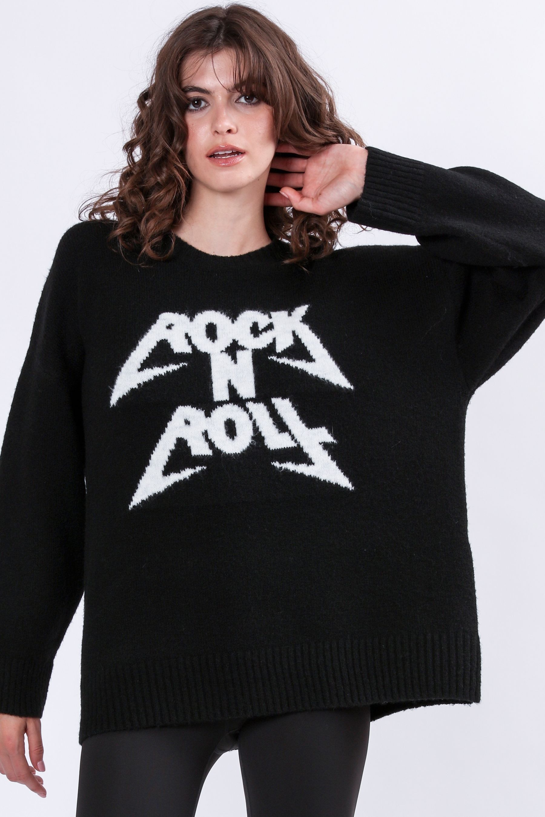 Religion Black Oversized Rock N Roll Lightning Bolt Jumper in Soft Yarn
