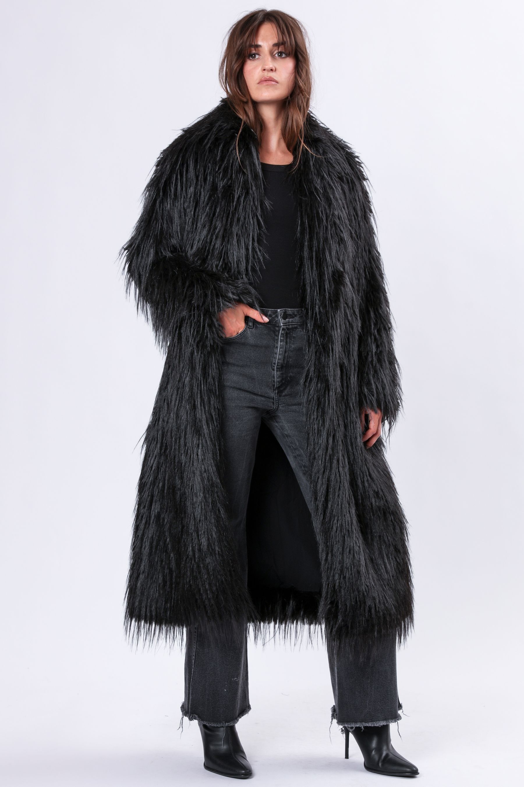 Soft faux fur coat black deals