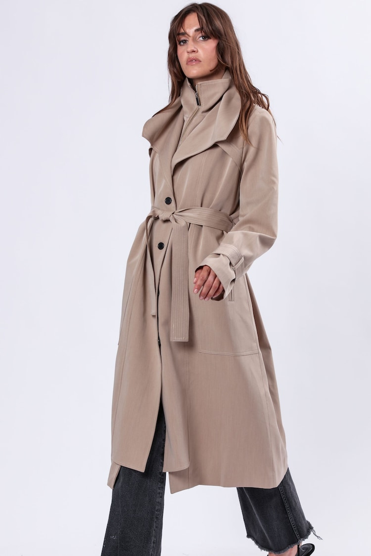 Religion Natural Spirit Maxi Trench Coat With Draped Double Layer And Belt - Image 1 of 6