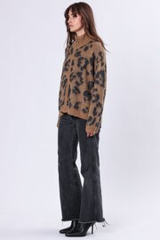 Religion Natural Oversized Zip Through Maximum Cardigan in Leopard Print Jaquard Knit - Image 5 of 6