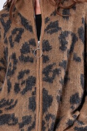 Religion Natural Oversized Zip Through Maximum Cardigan in Leopard Print Jaquard Knit - Image 6 of 6