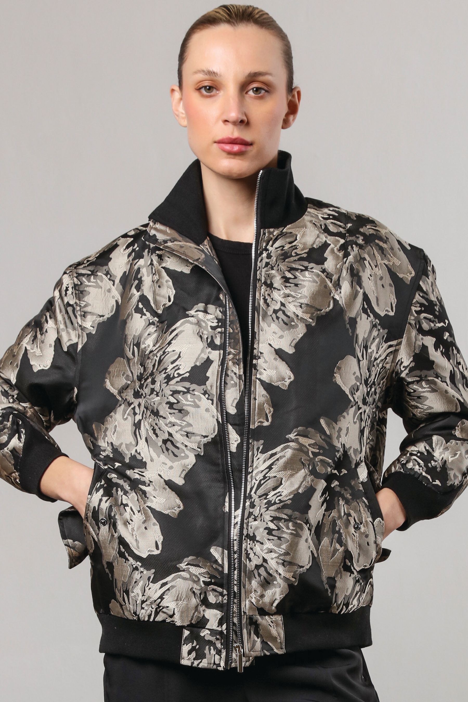 Buy Religion Metallic Genuine Jacquard Bomber Jacket in Metallic Pattern from Next Oman
