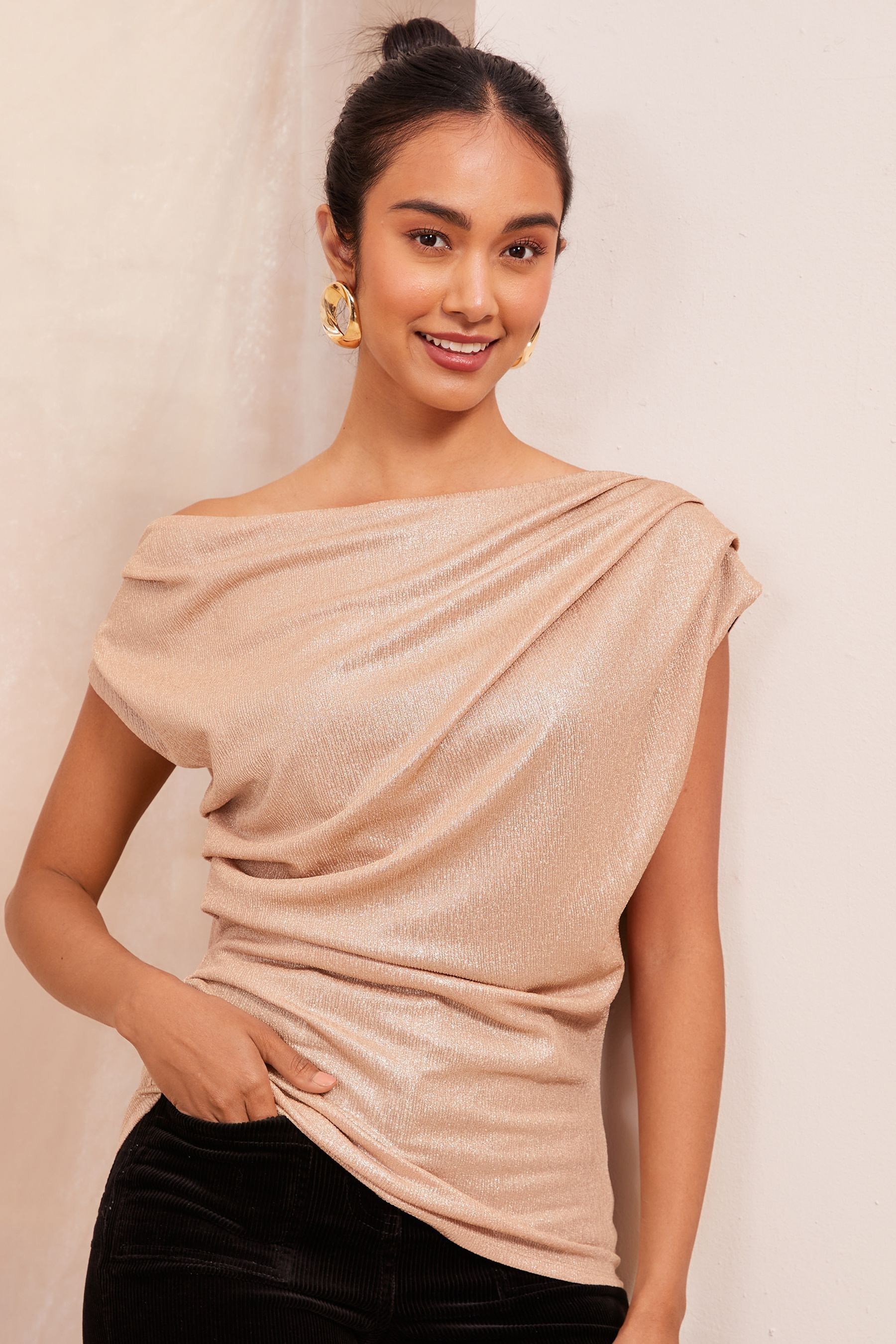 Rose gold off the shoulder top outlet