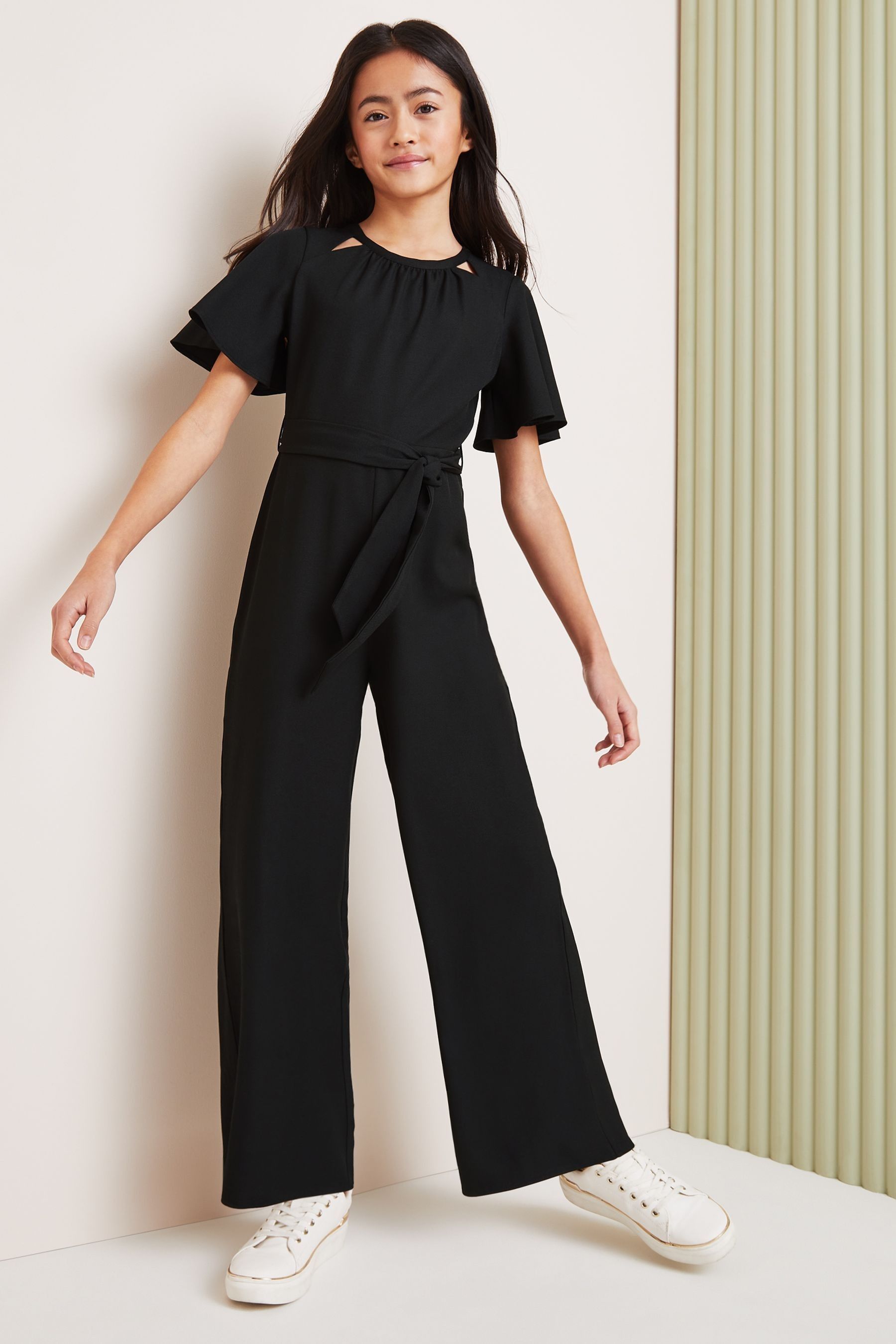 Lipsy Black Cut Out Flutter Sleeves Jumpsuit 6 16yrs