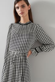 LK Bennett Black Verity Gingham Printed Dress With Velvet Trim - Image 3 of 4