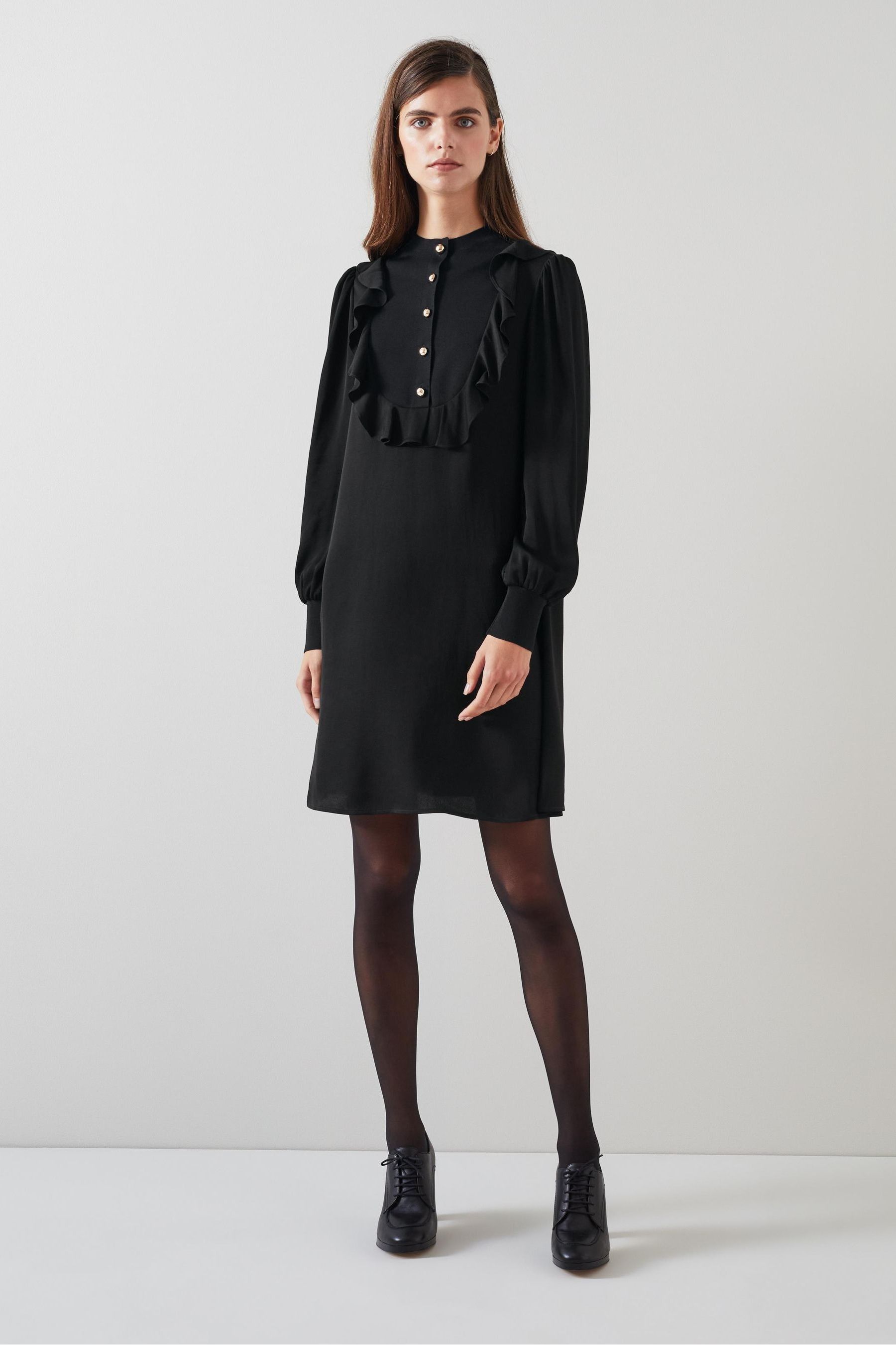 LK Bennett Black Daisy Crepe Dress With Knit Trim