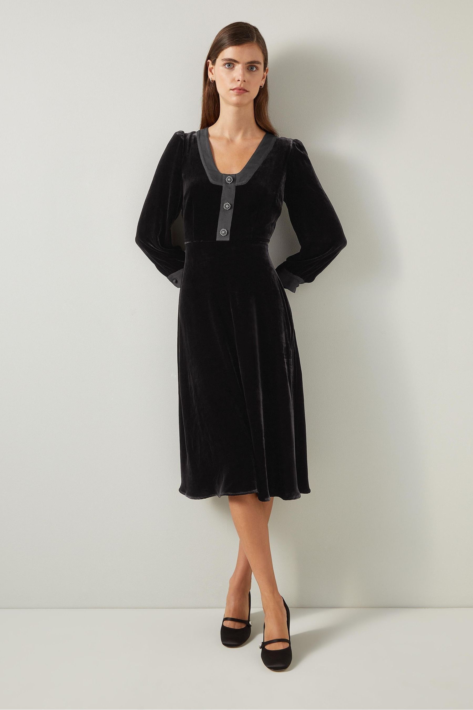 Buy LK Bennett Black Cordelia Velvet Satin Trim Dress from Next Luxembourg