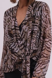 Religion Natural Infinity Wrap Top With Tie Front in Hand-Painted Prints - Image 6 of 6