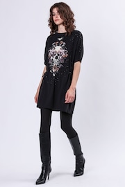 Religion Black Oversized Tunic Jersey Dress With Skull And Floral Graphic And Hand Beading - Image 4 of 6