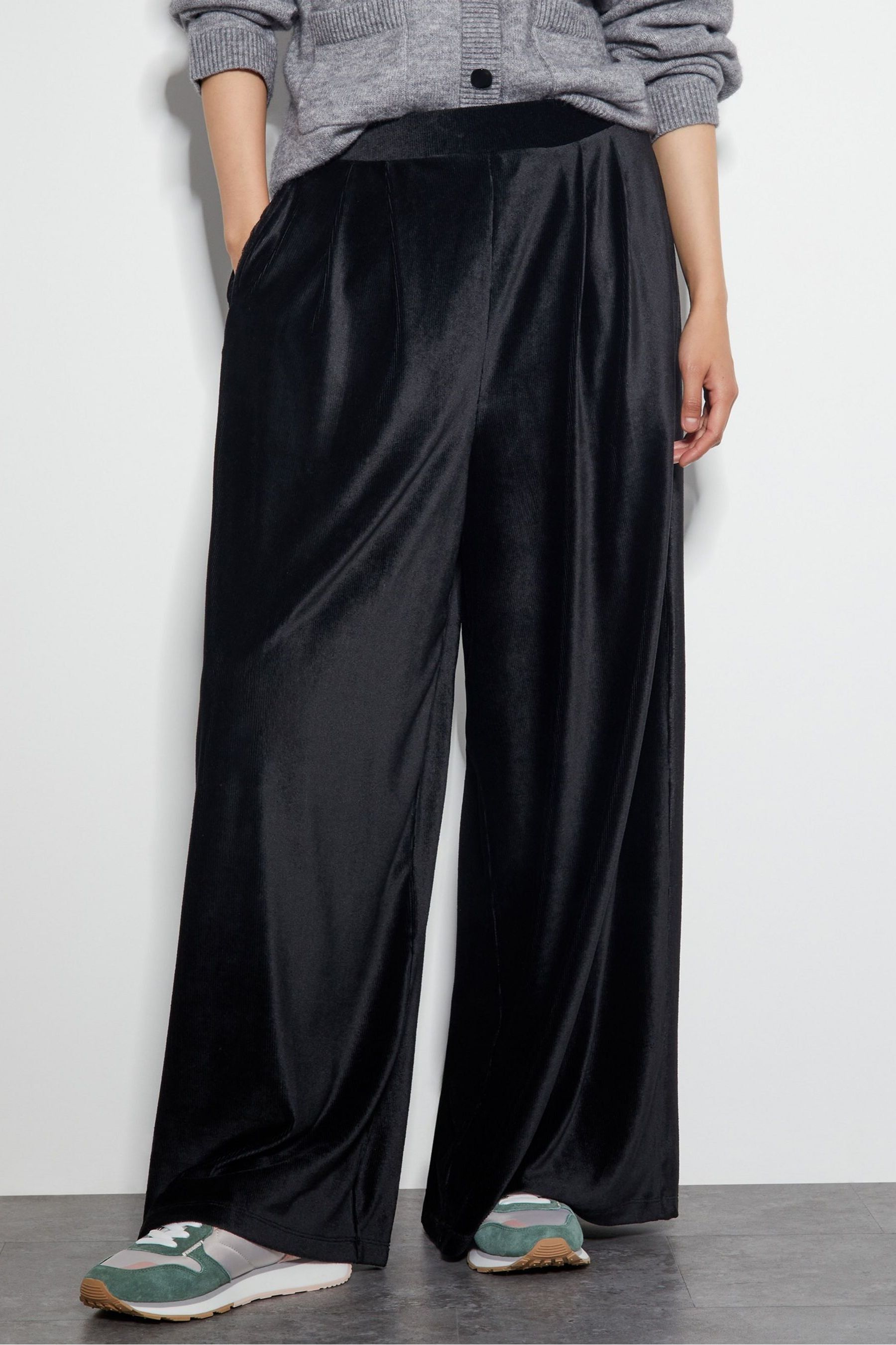 Buy Monsoon Black Shay Rib Velour Wide Leg Trousers from Next Luxembourg
