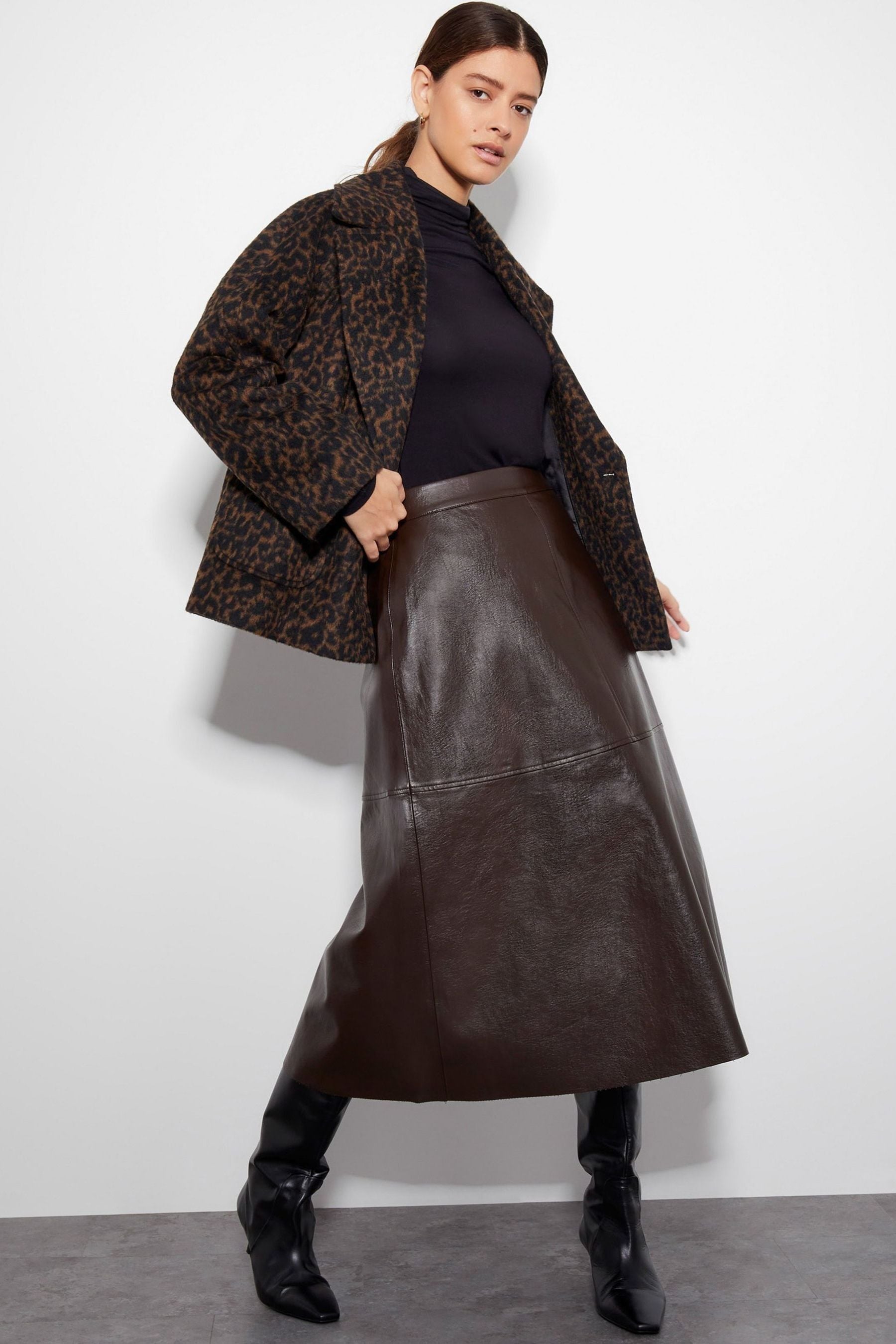 Buy Monsoon Brown Pippa Faux Leather Midi Skirt from the Next UK online shop