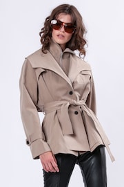 Religion Natural Rhodium Trench Jacket with Belt and Double Fastening in Structured Crepe - Image 1 of 6