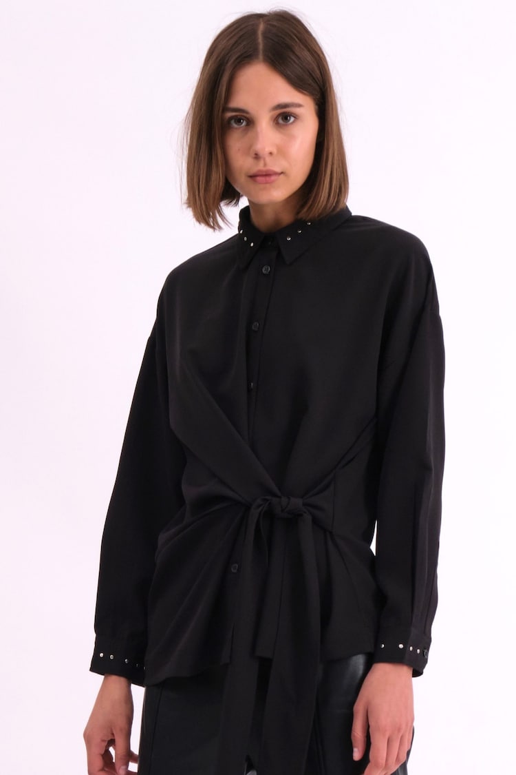 Religion Black Tie Front Prodigy Top In Crisp Crepe With Stud Details - Image 1 of 7