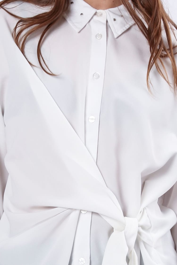 Religion White Tie Front Prodigy Shirt In Crisp Crepe With Stud Details - Image 7 of 7