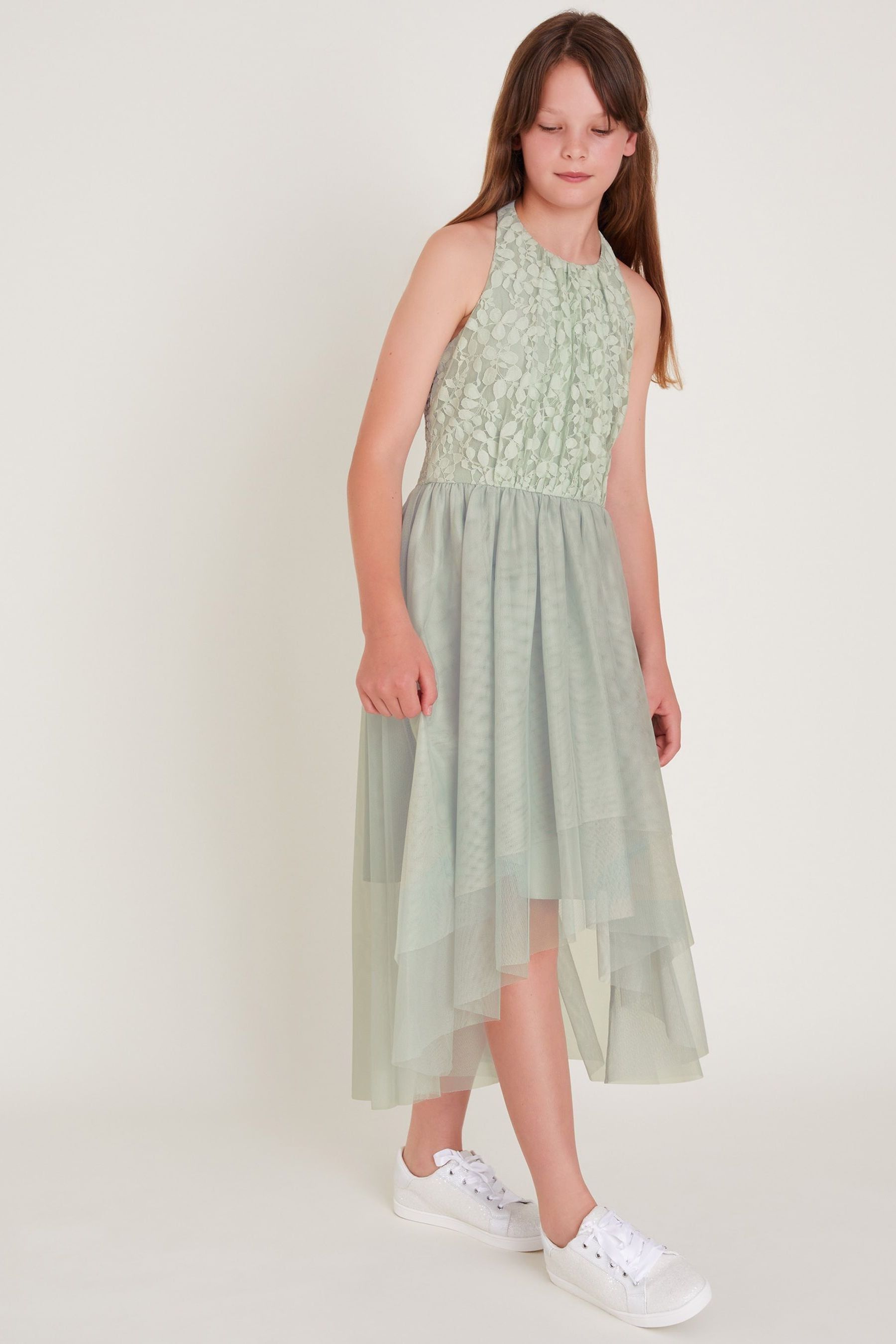 Monsoon Green Hayley Halter Lace Prom Dress
