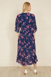 Yumi Blue Floral Kimono Dipped Hem Dress - Image 3 of 5