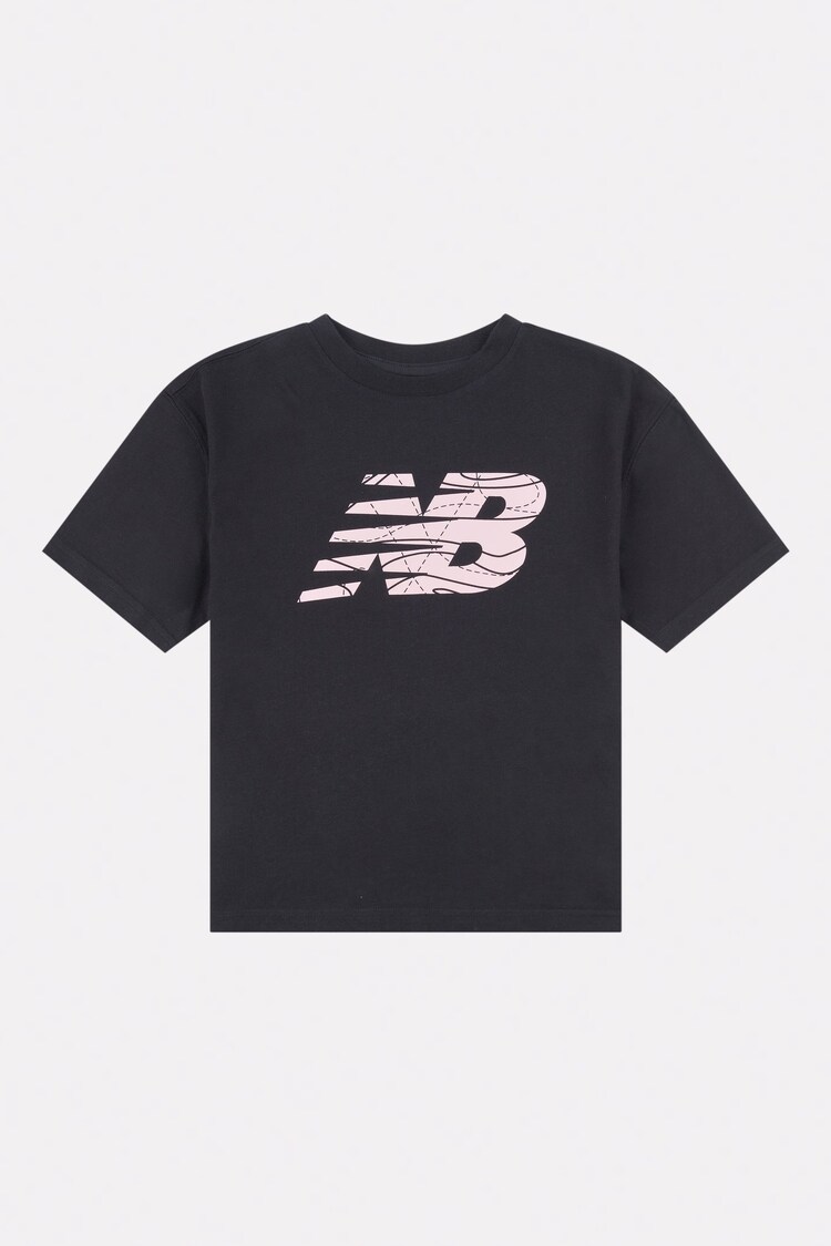 New Balance Black Girls AOP Fill Logo T-Shirt - Image 1 of 3