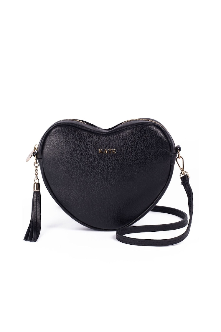 LRM Goods Personalised Leather Ella Crossbody Heart Black Bag - Image 2 of 3