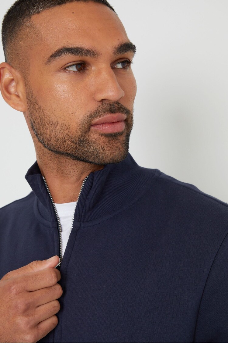 Threadbare Blue Funnel Neck Zip Through Sweatshirt - Image 4 of 4