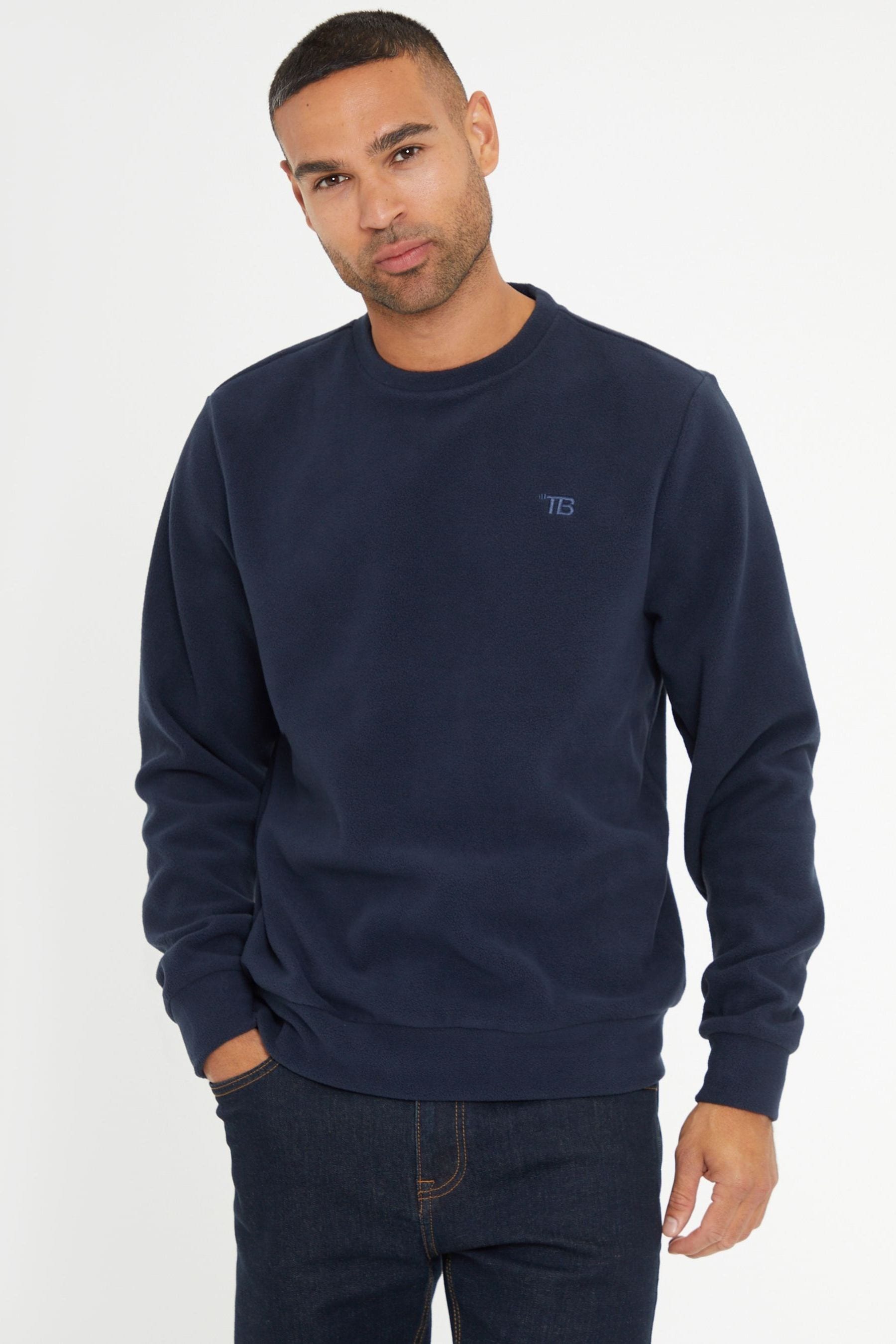 Threadbare Navy Blue Microfleece Crew Neck Sweatshirt