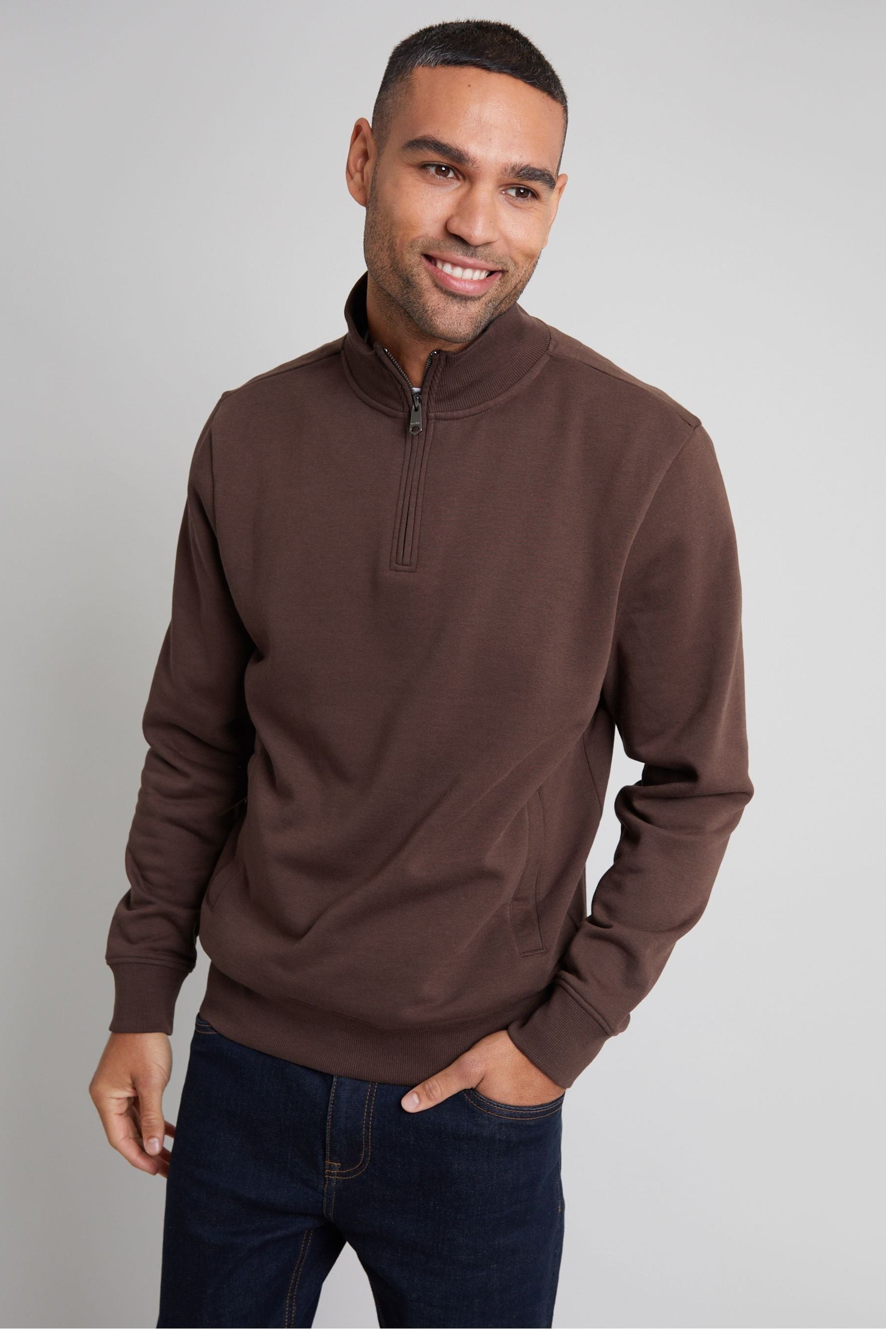 Brown quarter zip sweatshirt new arrivals