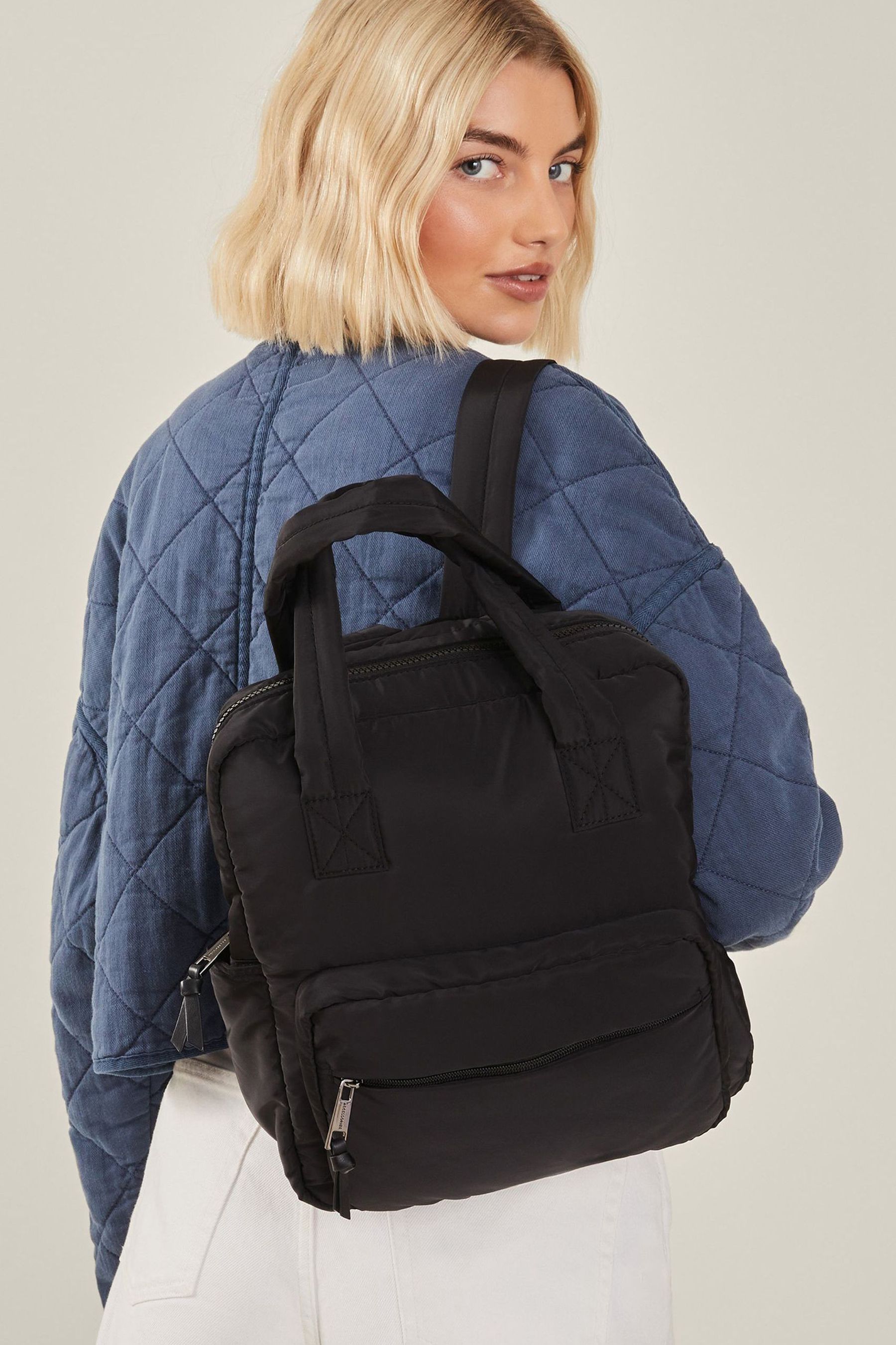 Accessorize Black Nylon Backpack ONE Womens
