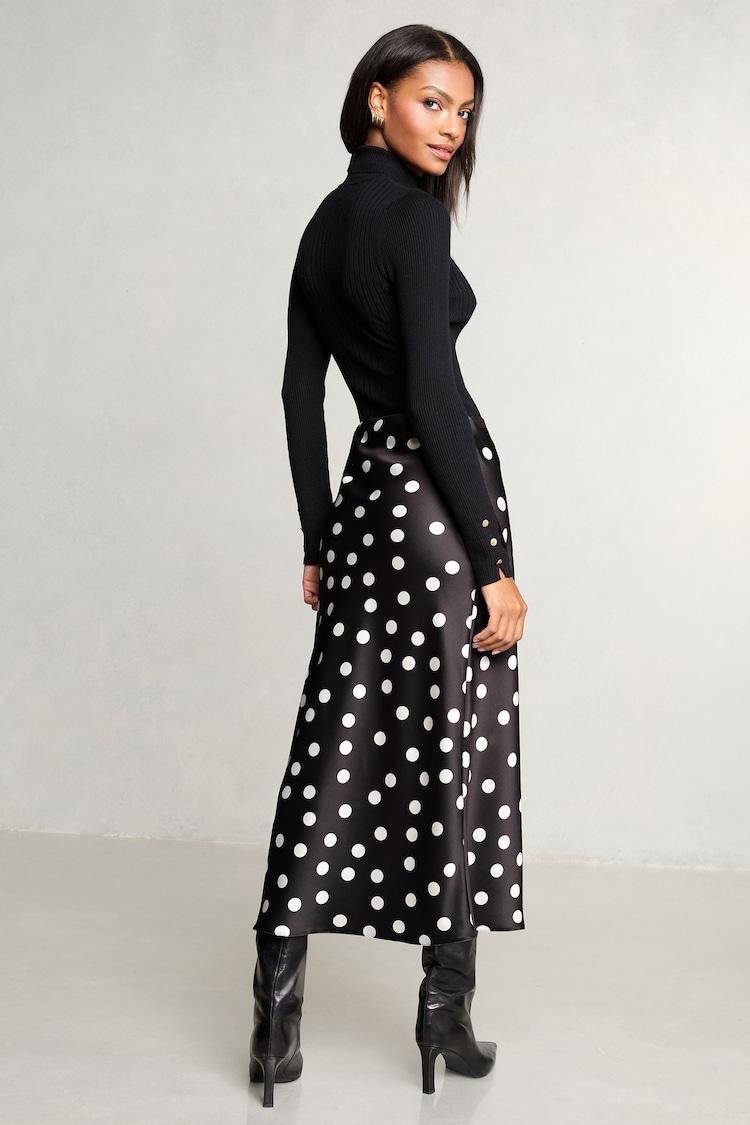 Lipsy Spot Print Satin Bias Cut Midi Skirt - Image 1 of 1