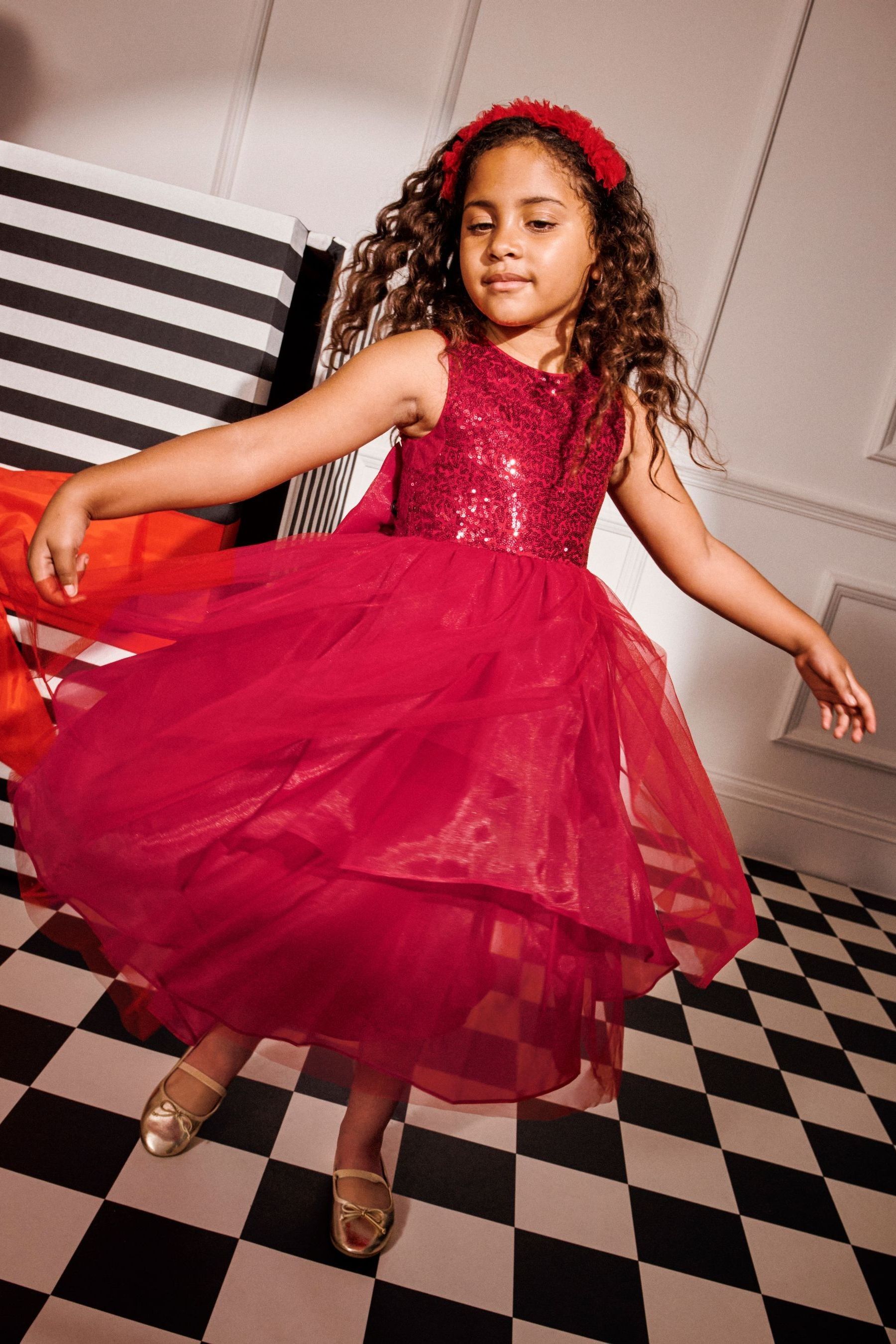 Buy Monsoon Red Olivia Sequin Organza Dress from Next Kazakhstan