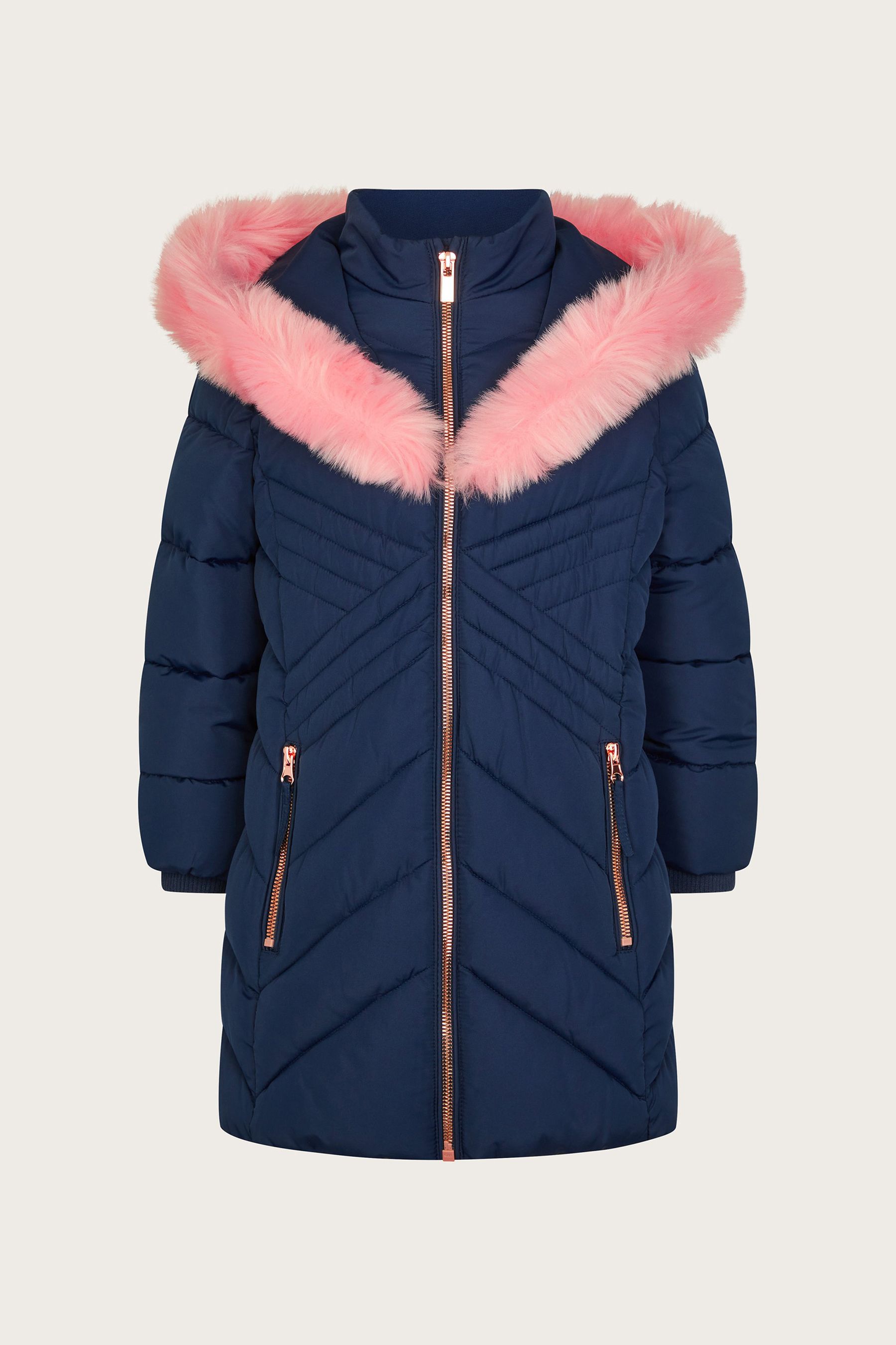 Monsoon Padded Faux Fur Trim Hood Coat