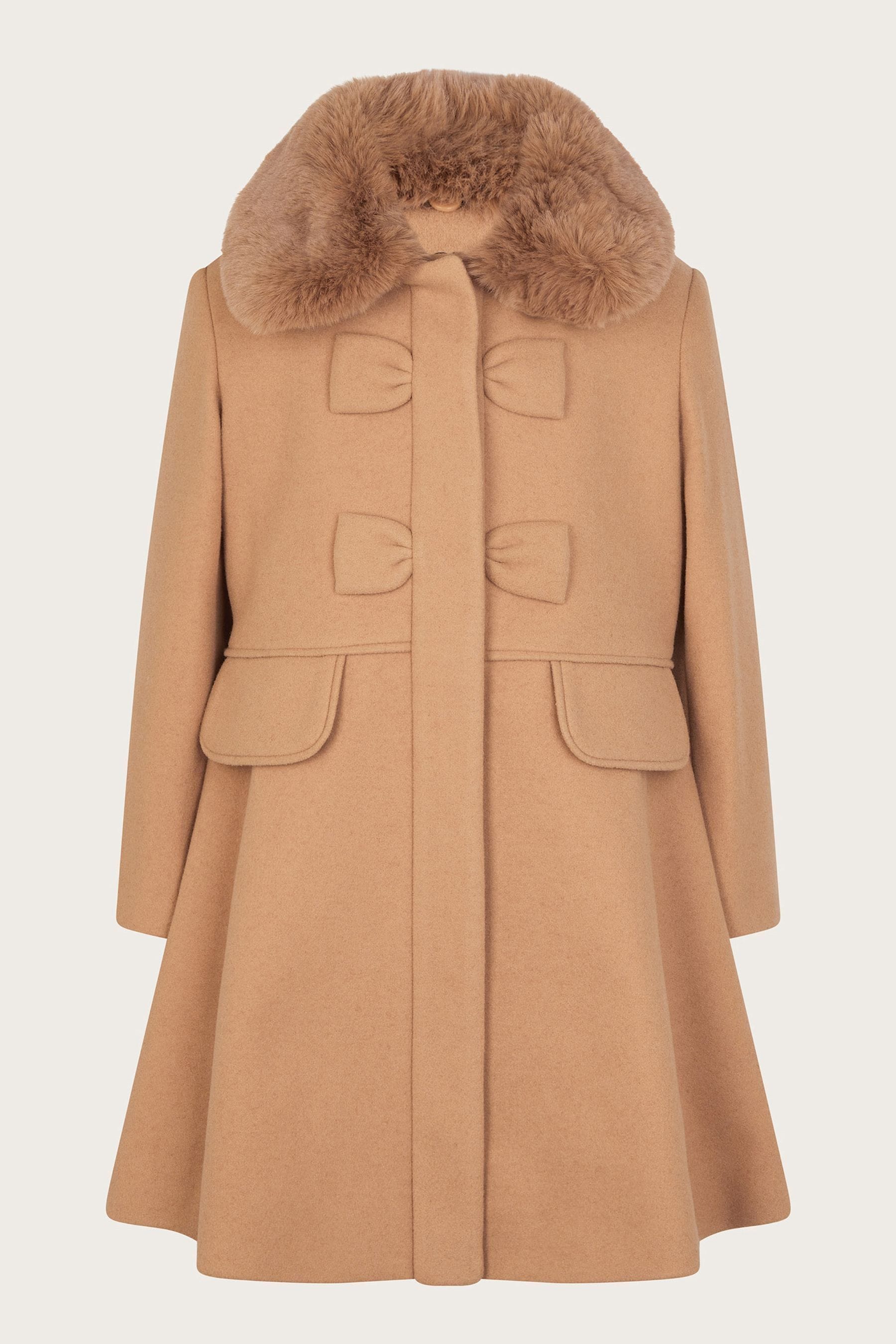 Buy Monsoon Brown Faux Fur Collar Bow Swing Coat from the Next UK online shop