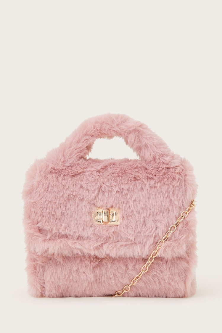 Monsoon Pink Mini Fluffy Faux Fur Handbag - Image 1 of 3