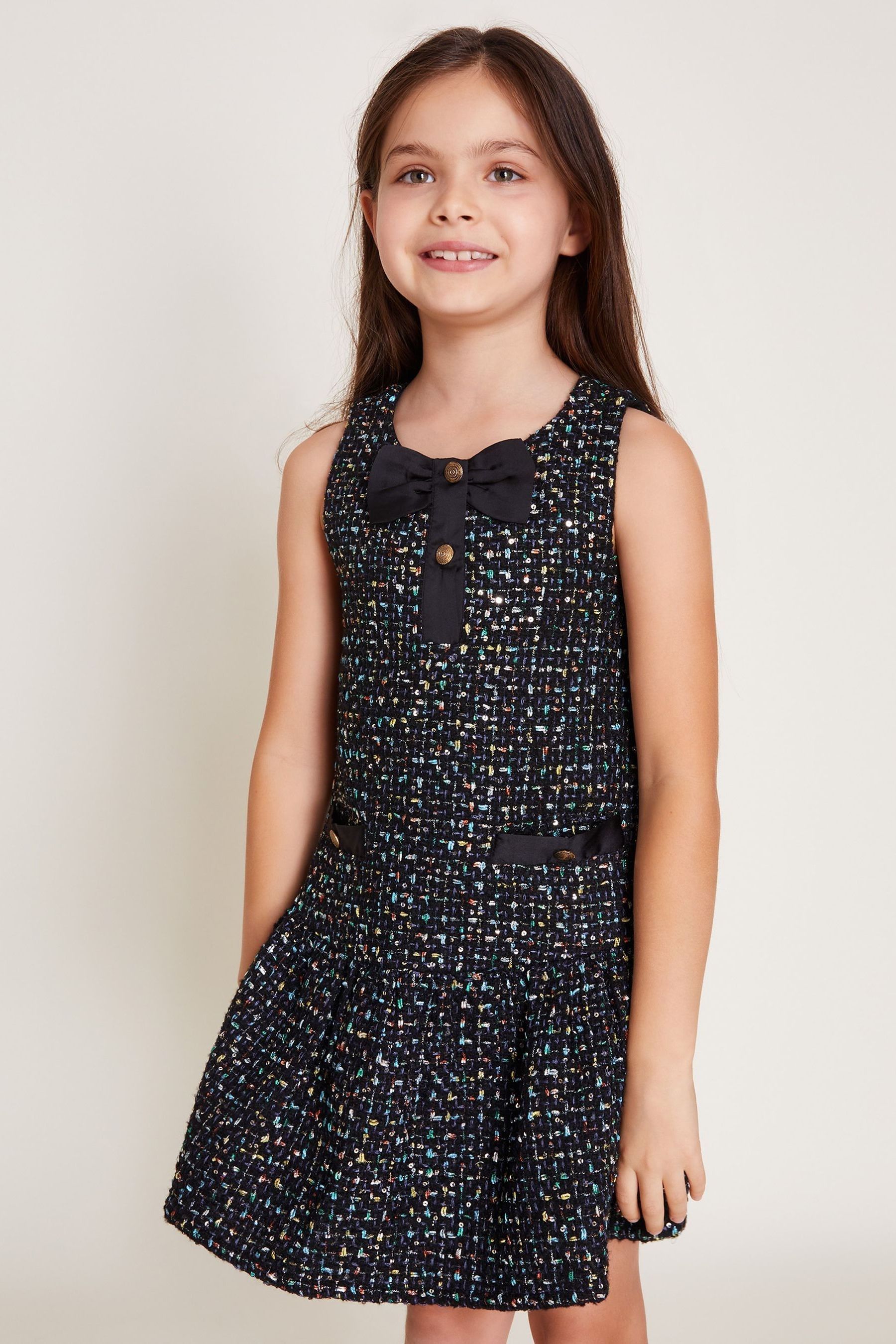 Buy Monsoon Blue Sleeveless Tweed Pinafore Dress from Next Luxembourg